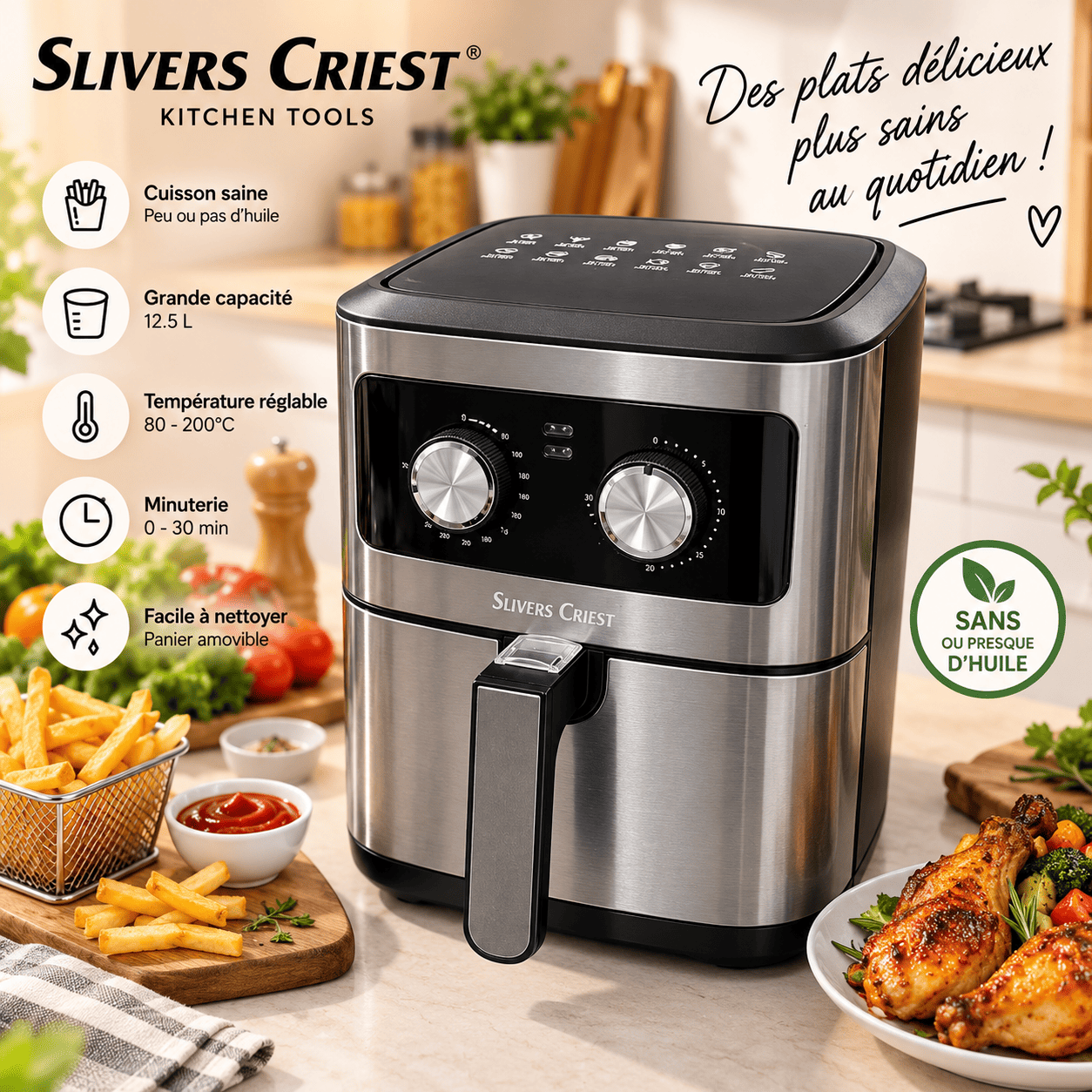 Friteuse à Air Sans Huile Silver Crest – Grande Capacité