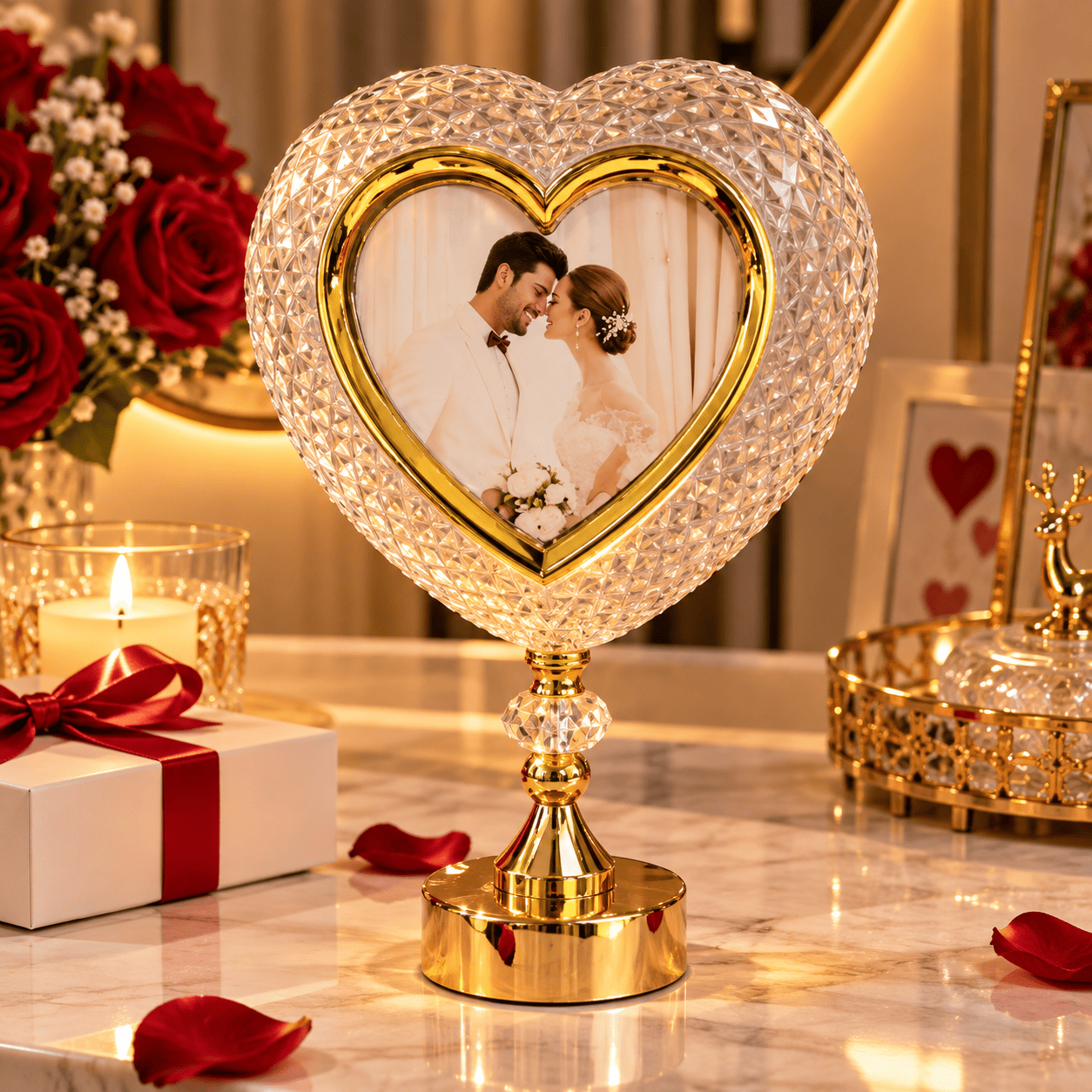 إطار صور على شكل قلب – تصميم مضيء وأنيق