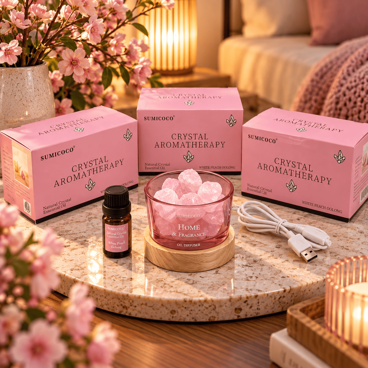 معطر مضيء مع أحجار كريستالية للديكور – عدة ألوان