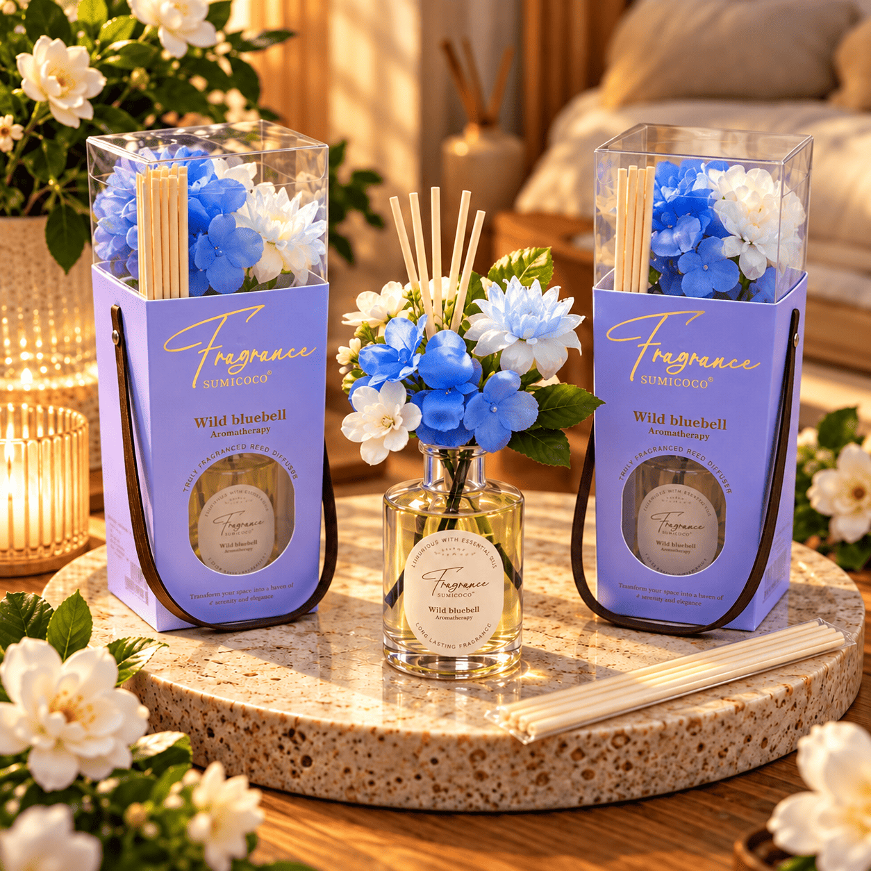 Diffuseur de Parfum à Bâtonnets avec Fleurs Décoratives – Coffret Cadeau