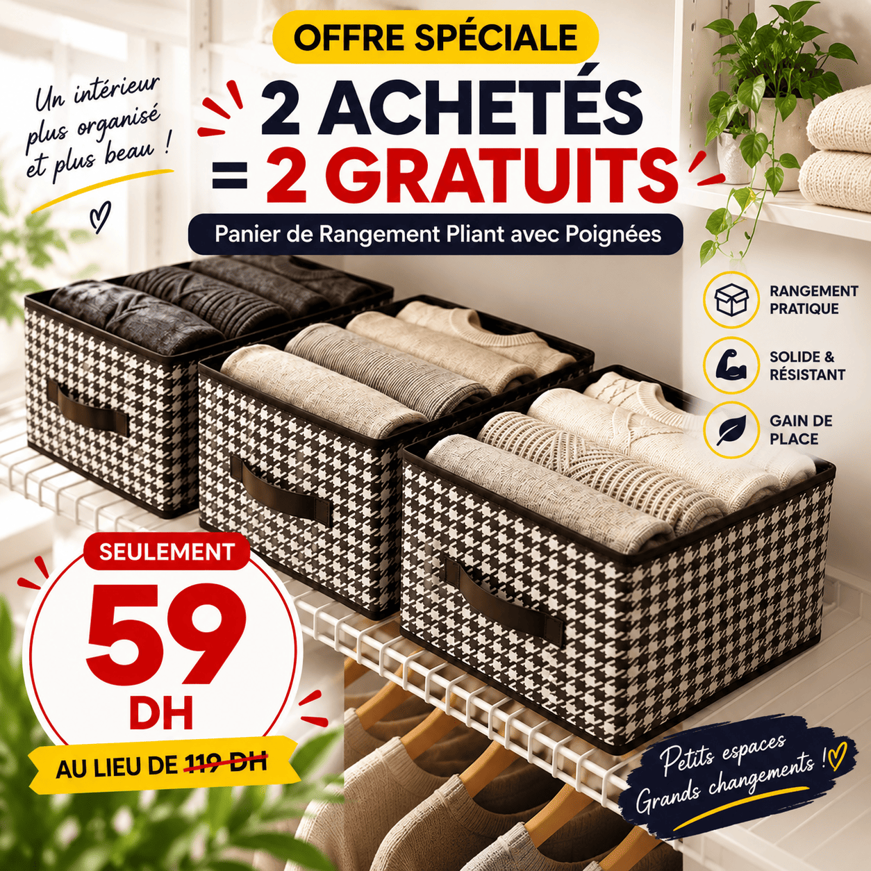 Panier de Rangement Pliant avec Poignées