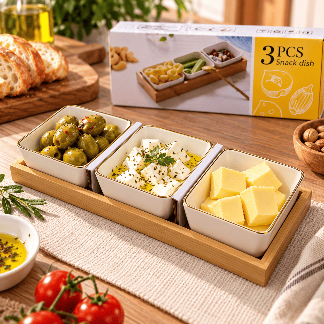 Plateau Apéritif 3 Bols avec Support