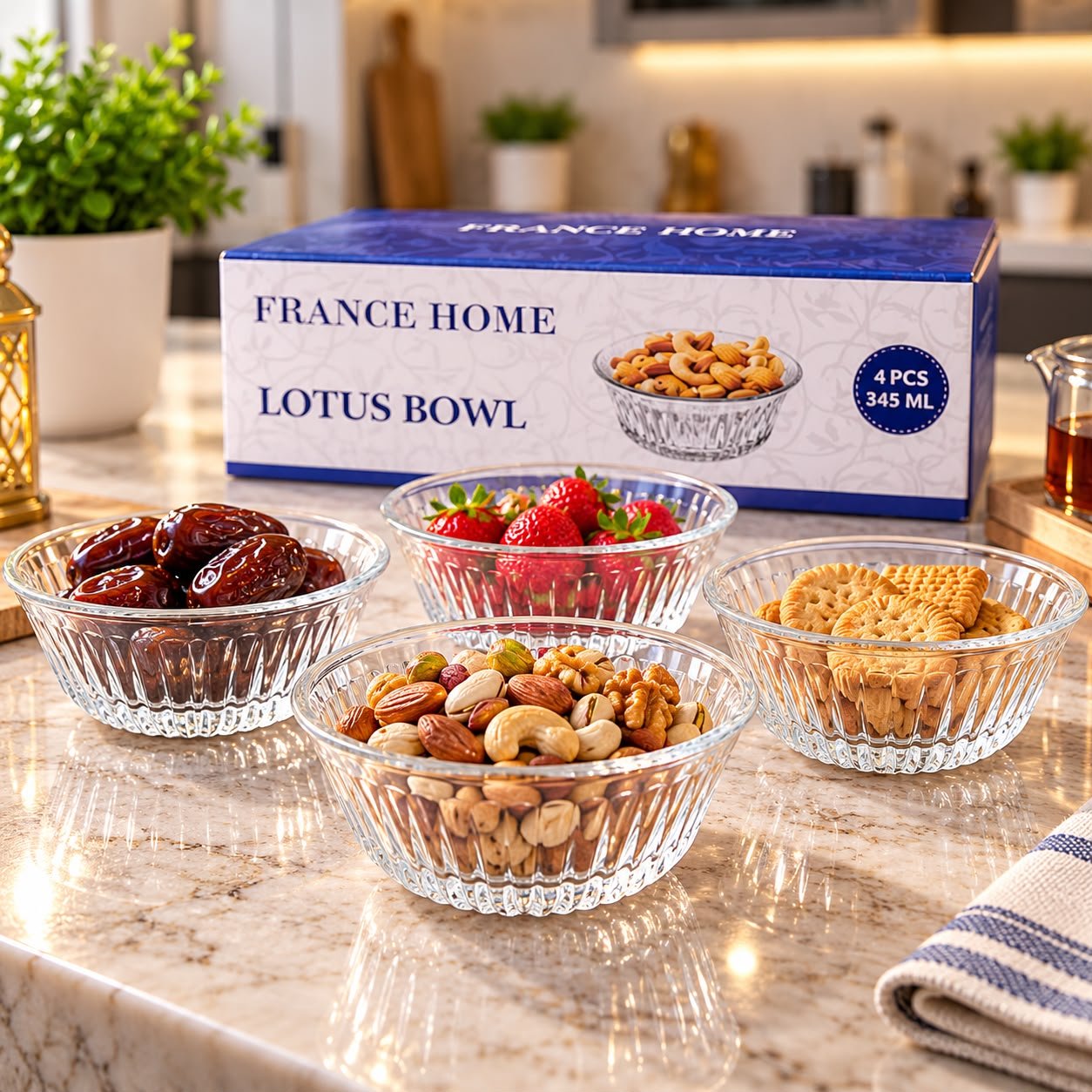 Set de 4 Bols en Verre Lotus Bowl France Home – 345 ml