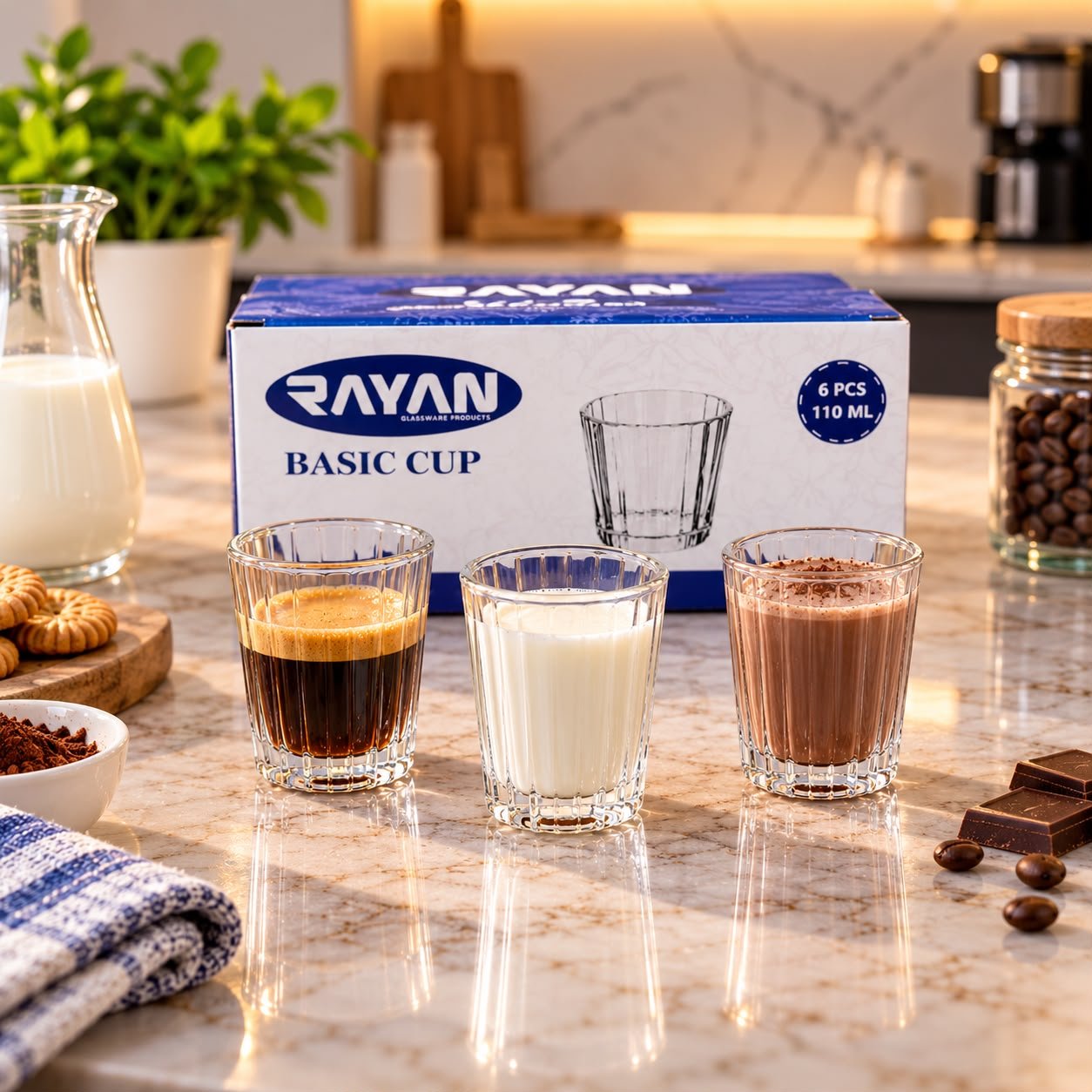 طقم 6 كؤوس قهوة بيسيك كاب من ريان – 110 مل