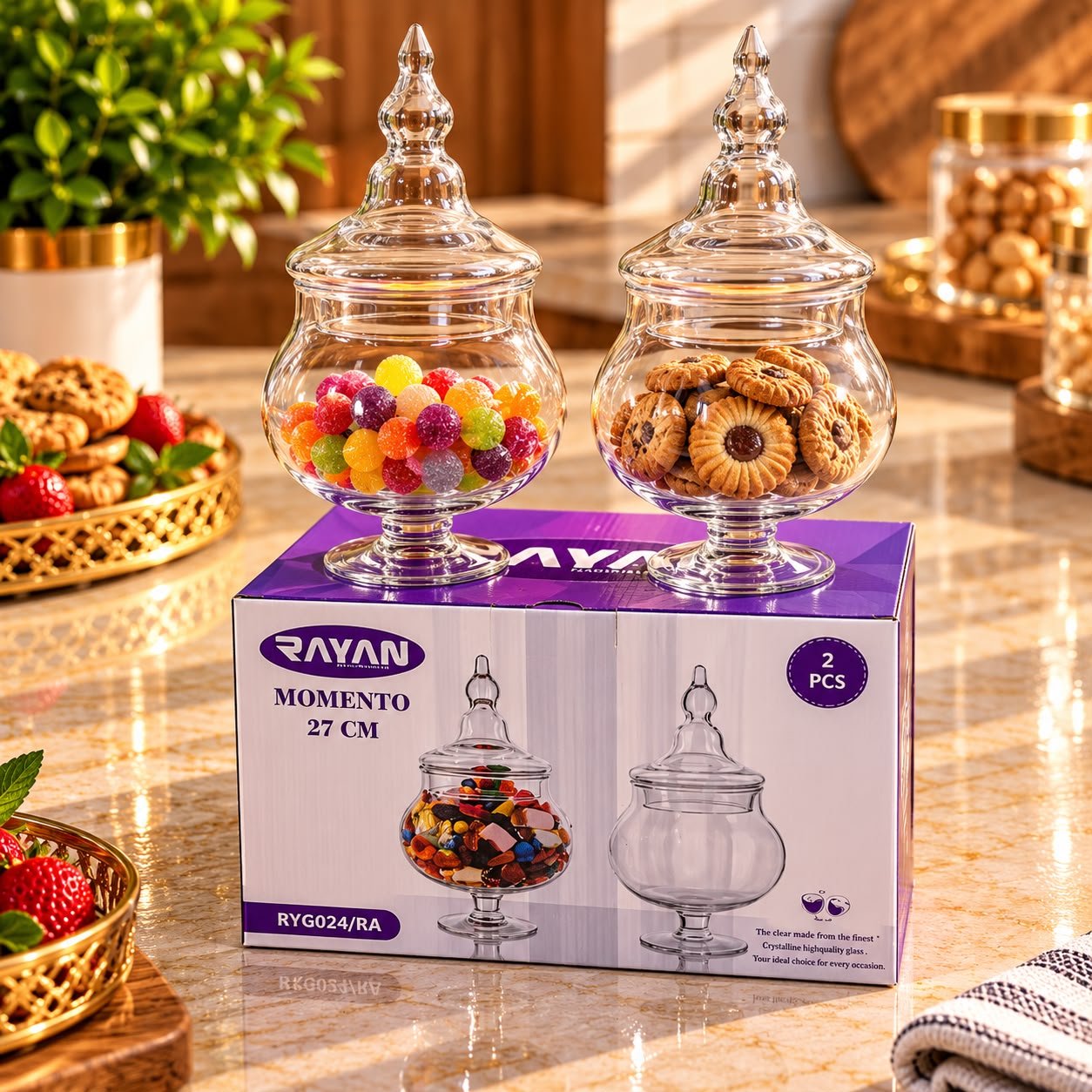 Set de 2 Bonbonnières en Verre Momento – 27 cm
