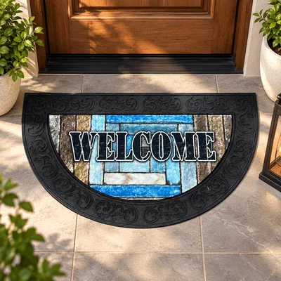 Tapis d'Entrée Antidérapant Demi-Lune Welcome – Effet Bois — 3