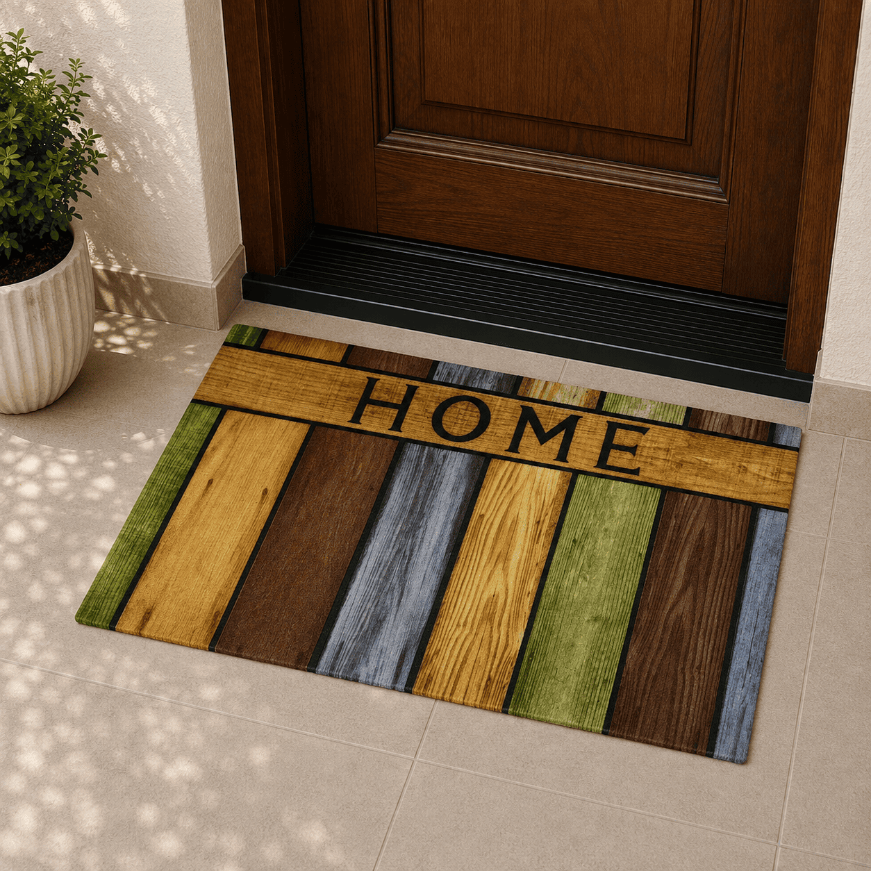 سجادة مدخل مانعة للانزلاق Home – ألواح خشبية متعددة الألوان