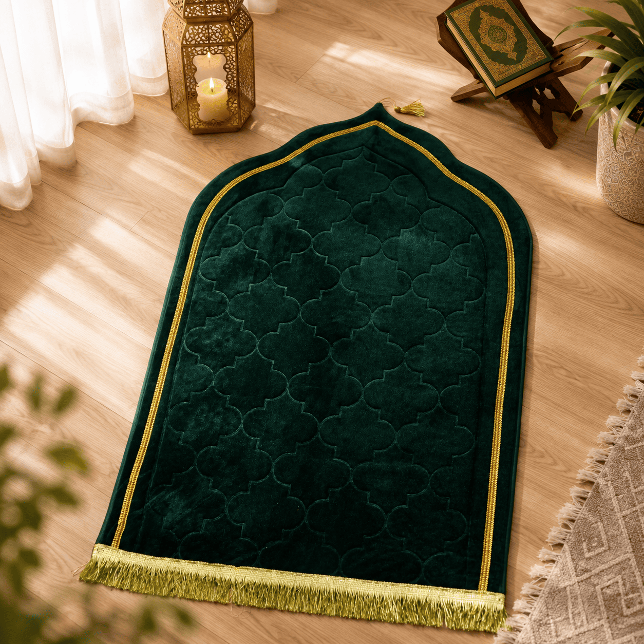 سجادة صلاة مريحة ذهبية – مخمل مبطّن — 5