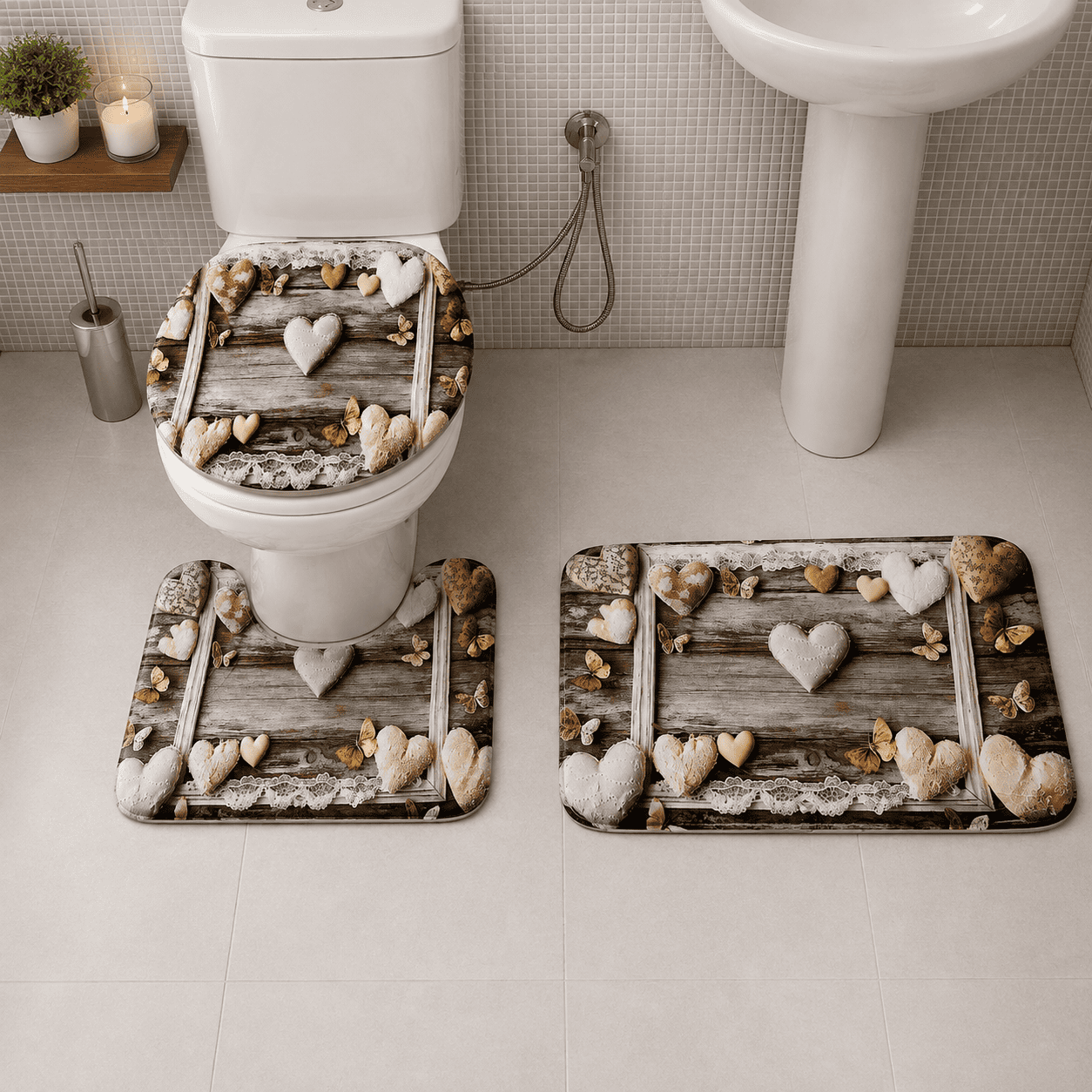 Tapis de Salle de Bain 3 Pièces Bois Naturel Confort
