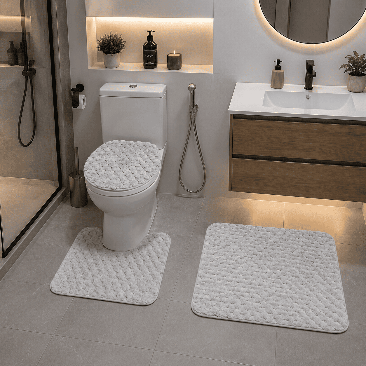 Tapis de Salle de Bain 3 Pièces Gris Perle Confort