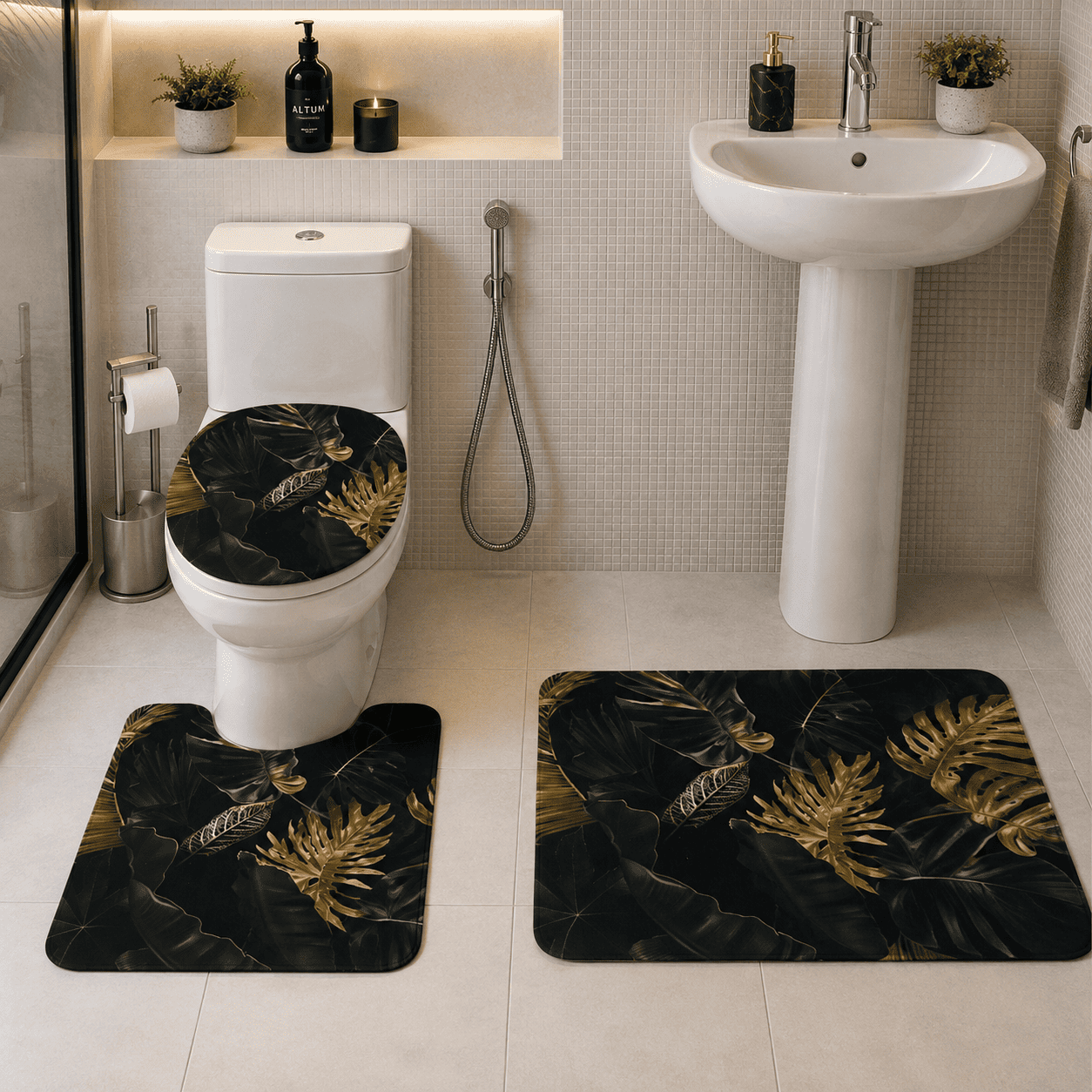 Tapis Salle de Bain Absorbant Silicone Luxe Marble Noir & Or