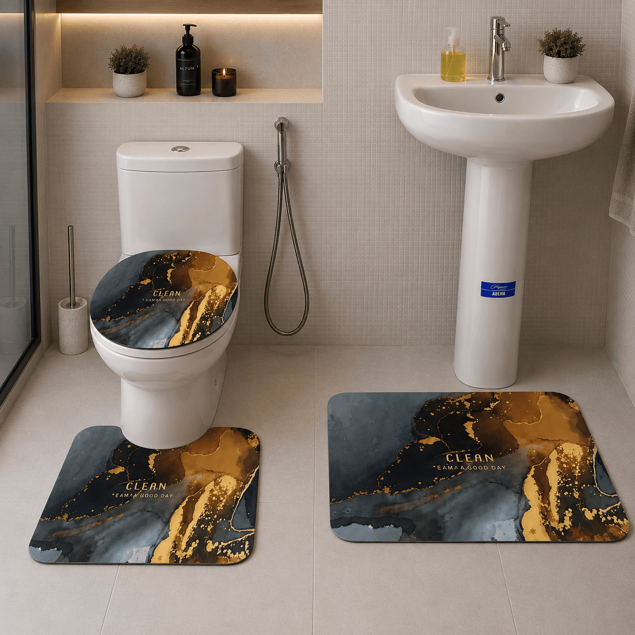Tapis Salle de Bain Absorbant Silicone Effet Marbre Gris Chic