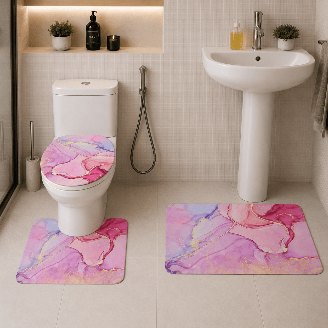 Tapis Salle de Bain Absorbant Silicone Rose Marbre Élégance