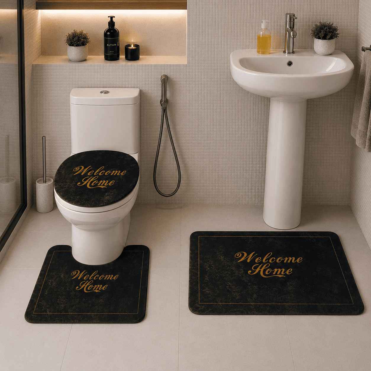 Tapis Salle de Bain Absorbant Silicone Noir Doré Premium