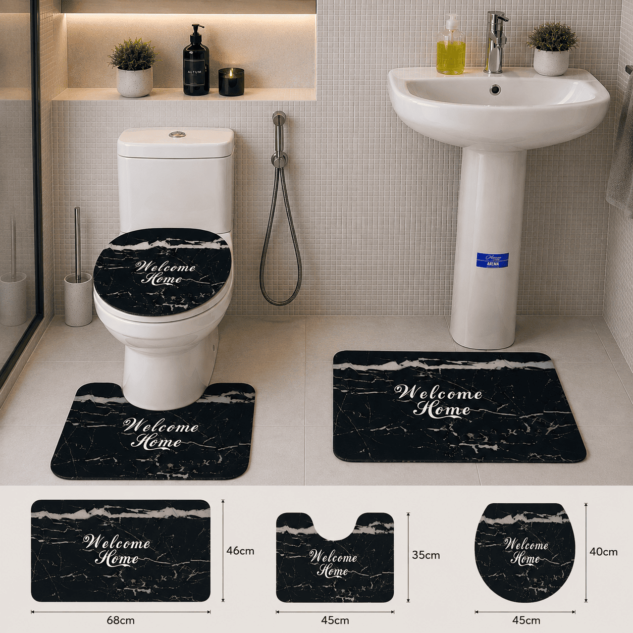 Tapis Salle de Bain Absorbant Silicone Noir Élégance Premium — 2
